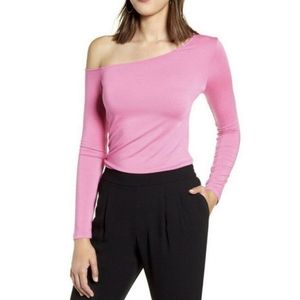 Halogen Pink Ibis One Shoulder Long Sleeve Top Sm